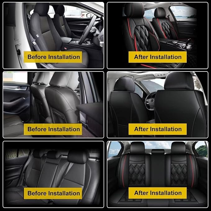 AOMSAZTO Car Seat Covers Full Set Fit for Nissan Titan 2009-2025 2026 Waterproof Faux Leather Car Seat Cushions Automotive 5 Seat Covers Set(Black&Red)