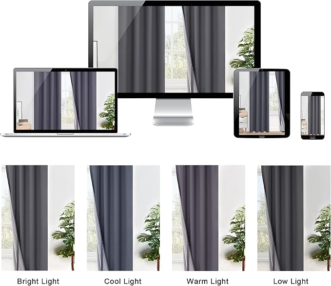 XWZO 100% Blackout Curtains 84 Inches Long - Heat and Full Light Blocking, Thermal Insulated Window Panels with Grommets for Bedroom/Nursery with Tiebacks, Dark Grey, W38 x L84, Set of 2 Draperies