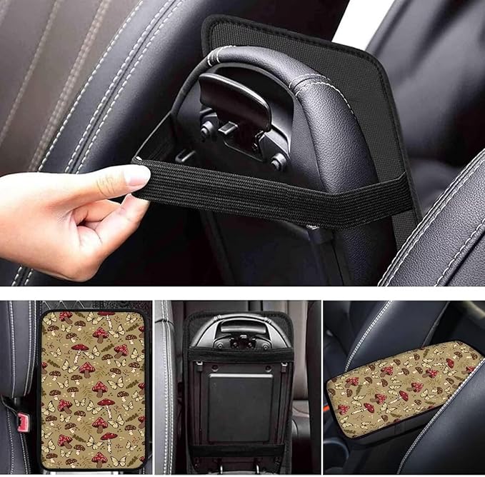 UNICEU Mushroom Butterfly Print Car Center Console Armrest Cushion Cover Neoprene Soft Auto Interior Decor Armrest Box Protector Cover Pad