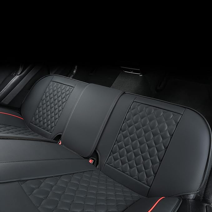 Car Seat Covers Full Set,Universal Fit for Most Cars,SUV,Sedans and Pick-up Trucks,Automotive Vehicle Faux Leather Cushion Covers for 5 Passenger Cars(Full Set,Black/Red)