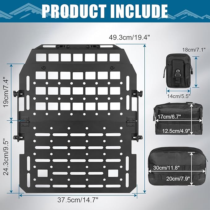 Heavy Duty Car Back Seat Rigid MOLLE Panel Headrest Insert Organizer Storage Rack Compatible With For Chevy Solod Jeep Wrangler Gladiator Toyota Tacoma Ford Bronco F150 Backseat Storage Panel