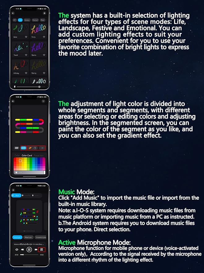 Dreamcolor Interior Acrylic Car Light Strip, Car LED Strip Light with APP Control 47 Inches Fiber Optic Ambient Lighting Kits, Multi-Modes Sound Sync Neon Lights