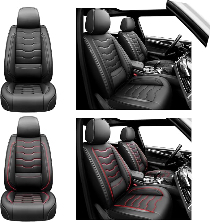 Fit Versa Car Seat Covers Compatible with Nissan Versa 2008-2025 2026 - Premium Leather, Waterproof Breathable, All-Weather Seat Cushion Protecto&Airbag Compatible (2 Front Seat Black)