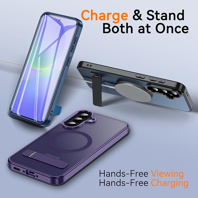 OWKEY for Samsung Galaxy A37 5G Case with Stand, Magnetic Shockproof Case Fit for Magsafe Translucent Matte Cover for Samsung A37, Purple