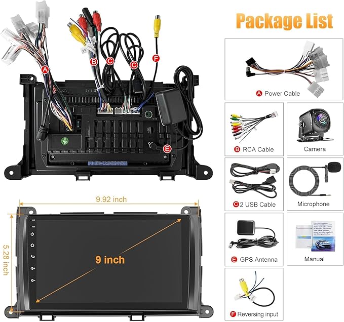 4G+64G Car Radio for Toyota Sienna 2011 2012 2013 2014, 9 Inch IPS Touch Screen Support Wireless Carplay&Android Auto Bluetooth/Voice Control/GPS/WiFi/Back-up Camera/SWC/FM Radio