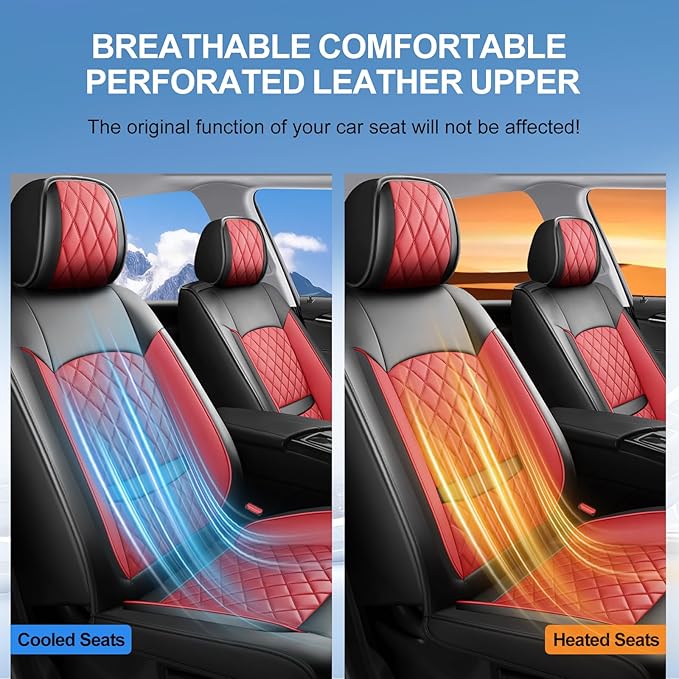Fit Integra Car Seat Covers for Acura Integra 2023-2026 - Premium Leather, Waterproof, All-Weather, Airbag Compatible, Breathable, Seat Protectors, Only 2 Front seat Covers, Red