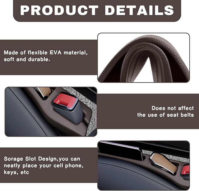 2PCS Car Seat Gap Filler Organizer, Multifunctional Car Gap Filler Organizer Storages Function for Storing Phones Keys Cards, Universal No Drop Seat Guard for Cars (Brown)
