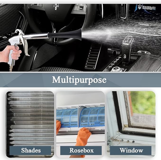 Car Cleaning Gun with Microfiber Cleaning Cloth Car Detailing Brush,High Pressure Air Blow Gun with 2 Set Nozzle, Interior Car Cleaning for Vehicle Upholstery Carpet Seat