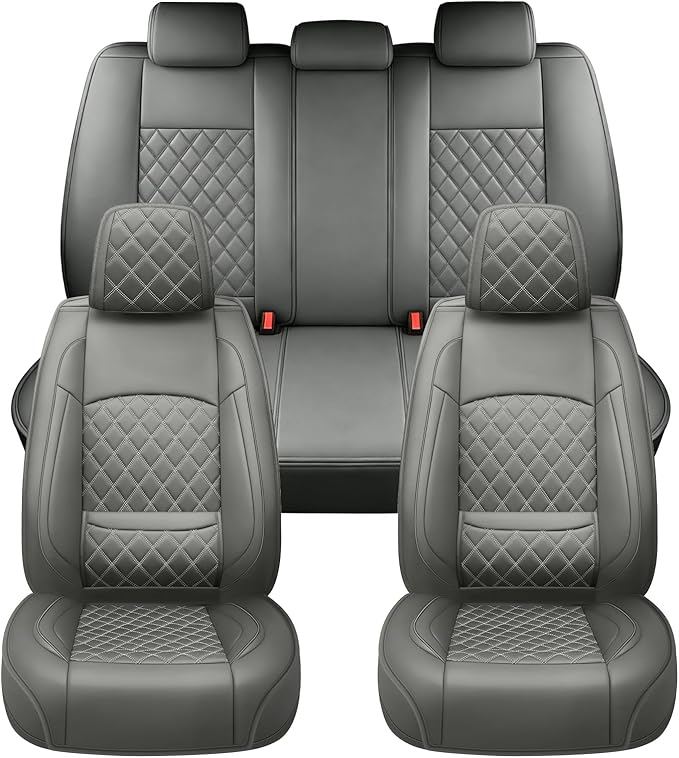 Santa Fe Seat Covers Custom Fit for Hyundai Santa Fe 2007-2026 (Only 5-Seat Version) - Full Set Premium Leather, Waterproof, All-Weather, Airbag Compatible, Car Seat Protectors (Gray)