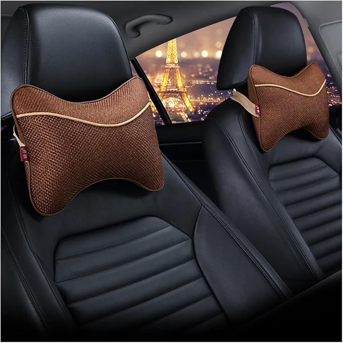 Car Headrests Cervical Neck Pillow Head Cushion Memory Foam Cotton Fit for Seat Waist Lumbar Support(Beige)