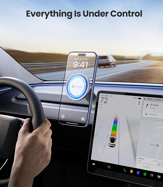 VICSEED Tesla Phone MountใStrongest Magnet Powerใ Foldable Hidden Tesla Phone Holder Fit for All Phones, Tesla Model 3/Y/Cybertruck Accessories, Tesla Model 3 Model Y for MagSafe Car Mount - White