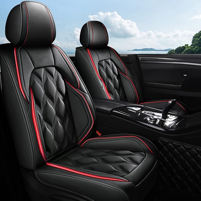 AOMSAZTO Car Seat Covers Full Set Fit for Kia Sorento 2007-2026 Waterproof Faux Leather Car Seat Cushions Automotive 5 Seat Covers Set(Black&Redline)