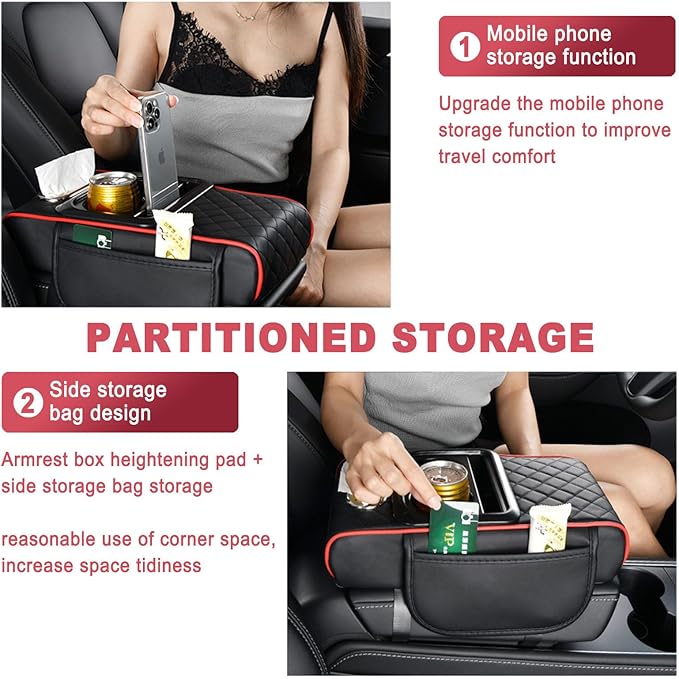 Car Armrest Storage Box for Nissan Hardbody (D21) 1986–1997, Center Console Organizer with Side Pocket, Ergonomic Memory Foam Armrest Cushion, Car Elbow Support Pad,E Beige