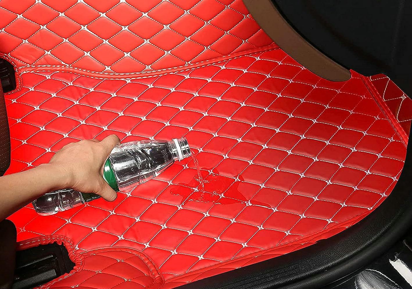 Custom Artificial Leather Waterproof All-Weather Car Floor Mats Fit for 99% Sedan SUV Sports Car Vehicle Car Mat (Red Black Stripe)