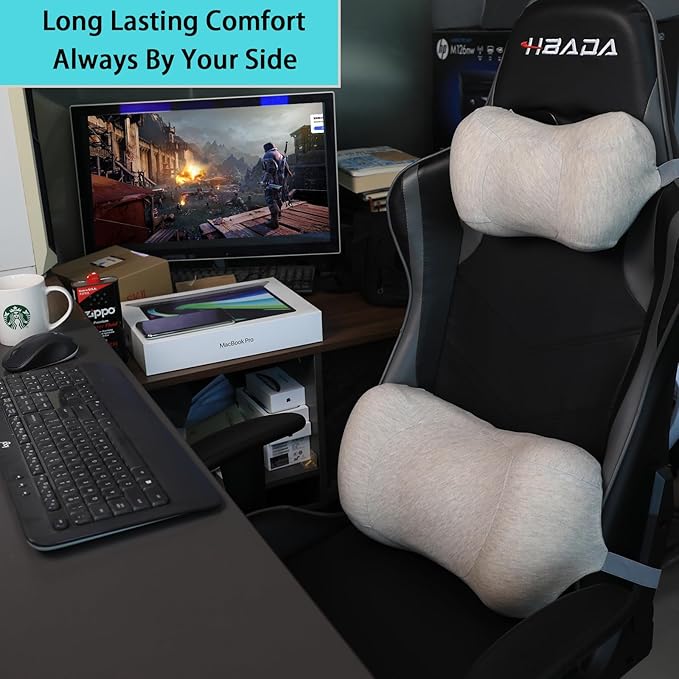 Lumbar Support Pillow for car,Car Neck Pillow Kit, Memory Foam Ergonomic Car Headrest and Lumbar Support for Driving Fatigue Relief, Comfort and Support Your Neck and Back