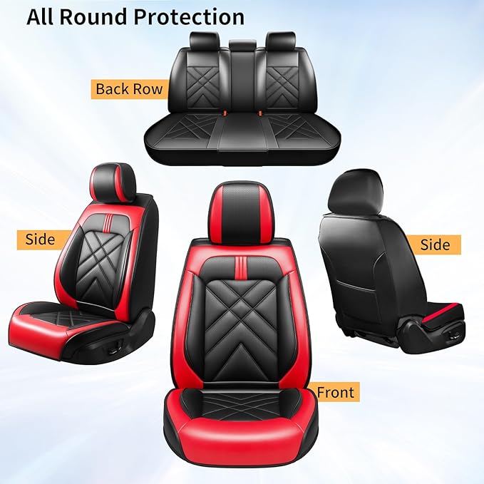 CX-70 Car Seat Covers Fit for Mazda CX-70 2025-2026, Full Coverage Premium Leather Waterproof Breathable Seat Covers, Automotive Seat Protectors, Airbag Compatible(Full Set Seats, Black & Red)