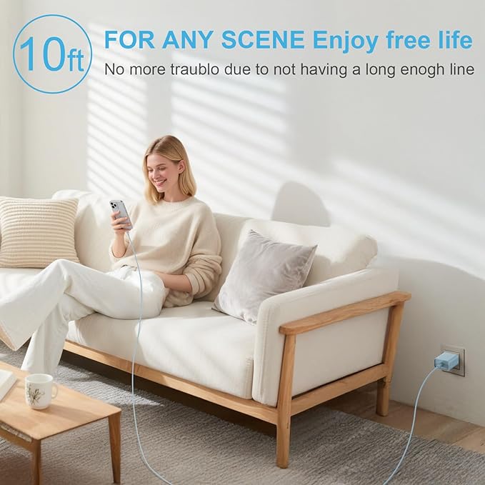 iPhone 17 16 15 Charger Fast Charging 2+2Pack 20W USB C Wall Charger with 10FT Fast Charging Cable Compatible with iPhone 17/17 Air/17 Pro/17 Pro Max/iPhone 16/15 Series, iPad Pro/AirPods-Blue