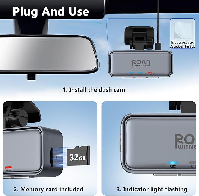 4K Mini Dash Cam Front,Front Dash Camera for Cars,WiFi Car Camera with Voice Control, Night Vision, G-Sensor,24H Parking Mode, Loop Recording App, Dashcam 4K Included 32GB,Support 256GB