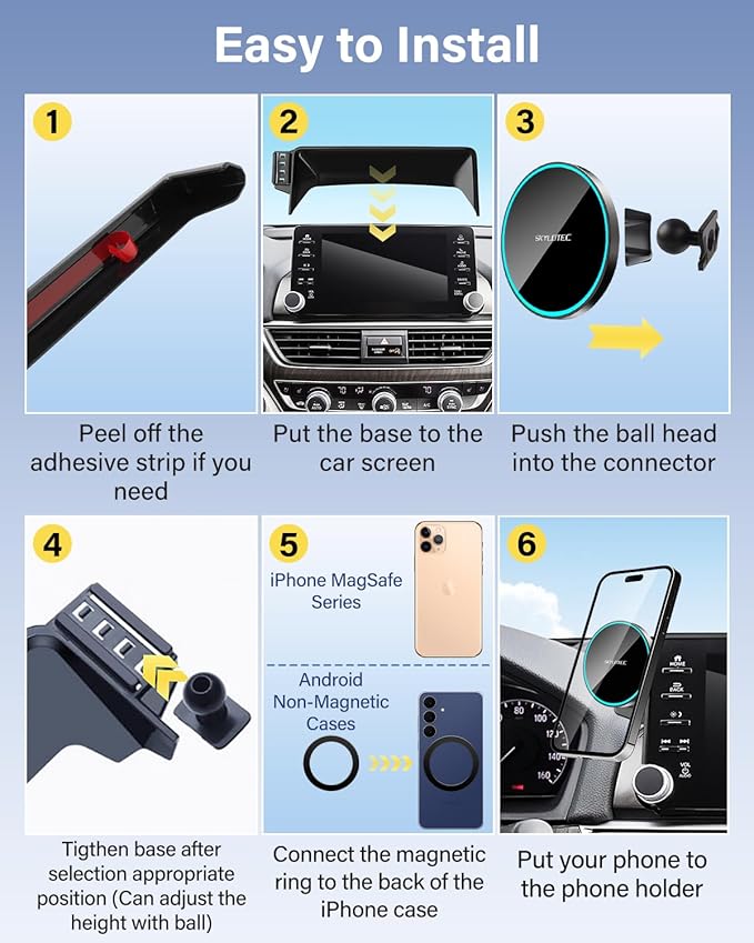 Phone Holder for Toyota Highlander 2020-2025 Accessories Car Magnetic Phone Mount for MagSafe, Strong Magnets Fast Wireless Charger Cell Phone Base(Only Fit 8-inch, Not Fit 12.3-inch Limited Platinum)