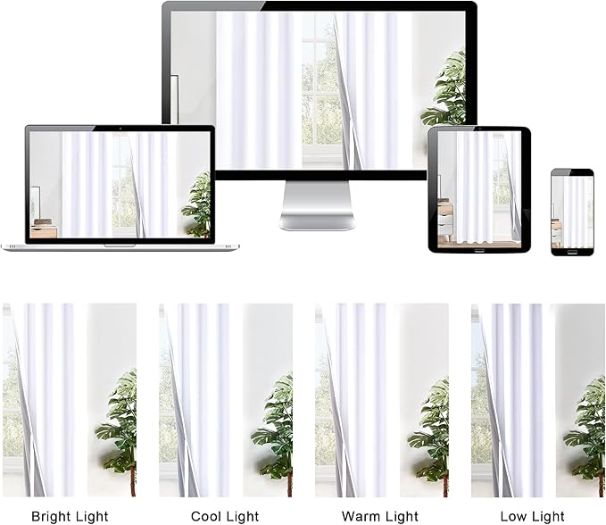 XWZO 100% Blackout Curtains 2 Panels with Tiebacks- Heat and Full Light Blocking Window Treatment with Black Liner for Bedroom/Nursery, Grommet Top, White, W52 x L84 Inches Long, Set of 2