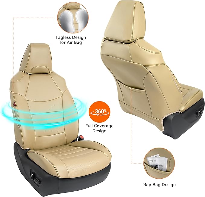Custom Fit RAV4 Hybrid Seat Cover for Toyota RAV4 2019 2020 2021 2022 2023 2024 2025 Hybrid-LE/XLE/Limited/Woodland Edition/XLE Premium,Faux Leather,2-Row Full Set,(Beige)