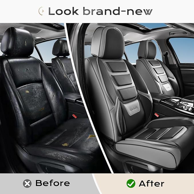 Coverado Car Seat Covers, Front Covers for Cars, Car Seat Cover Front Seats, Automotive Seat Cover, Waterproof, Leather Car Seat Cushion, Universal Interior Covers Seat Protectors for Most Cars Gray