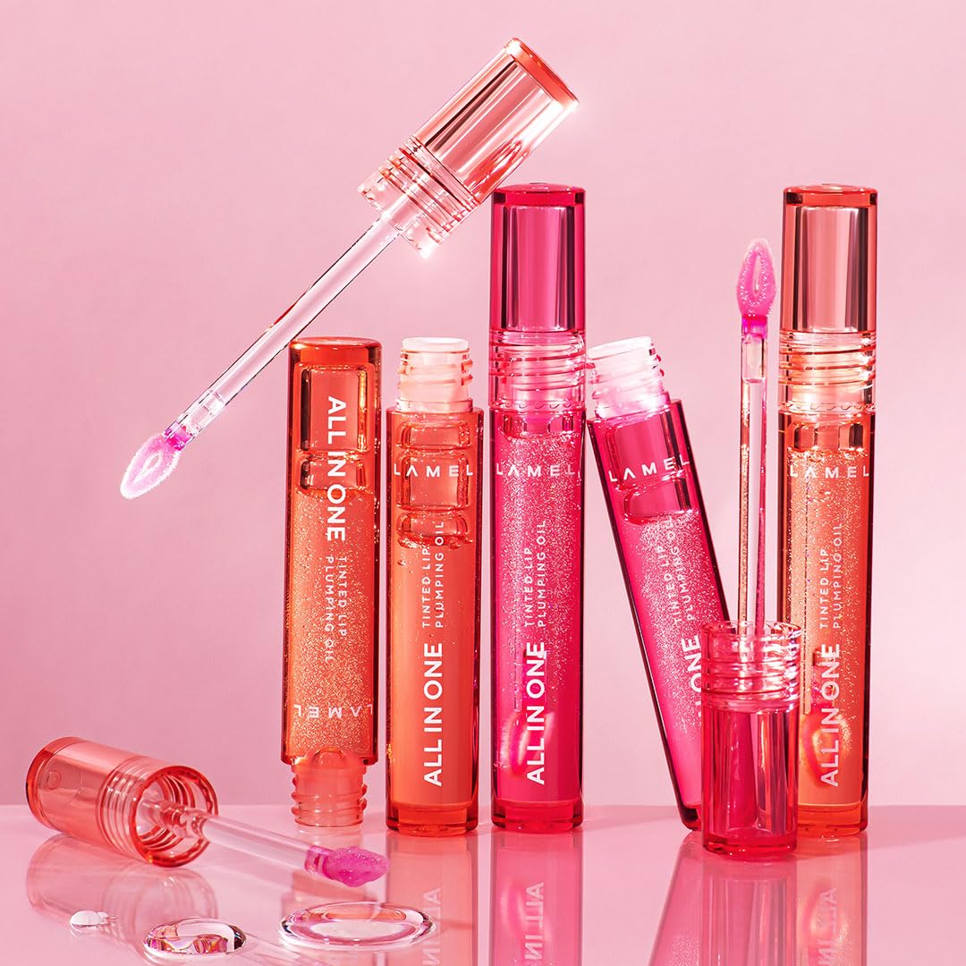 All-in-One Lip Oil - Lightweight, Tinted, Plumping, Hydrating Lip Gloss - Lip Balm for Day & Night Use, Long-Lasting Lip Stain, Lip Glow Oil, No-Sticky Gloss, Lip Plumper Tint - Peachy β401