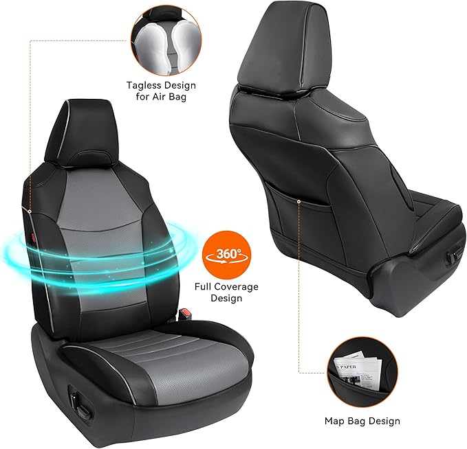 Custom Fit RAV4 Hybrid Seat Cover for Toyota RAV4 2019 2020 2021 2022 2023 2024 2025 Hybrid-LE/XLE/Limited/Woodland Edition/XLE Premium,Faux Leather,2-Row Full Set,(Black&Gray)