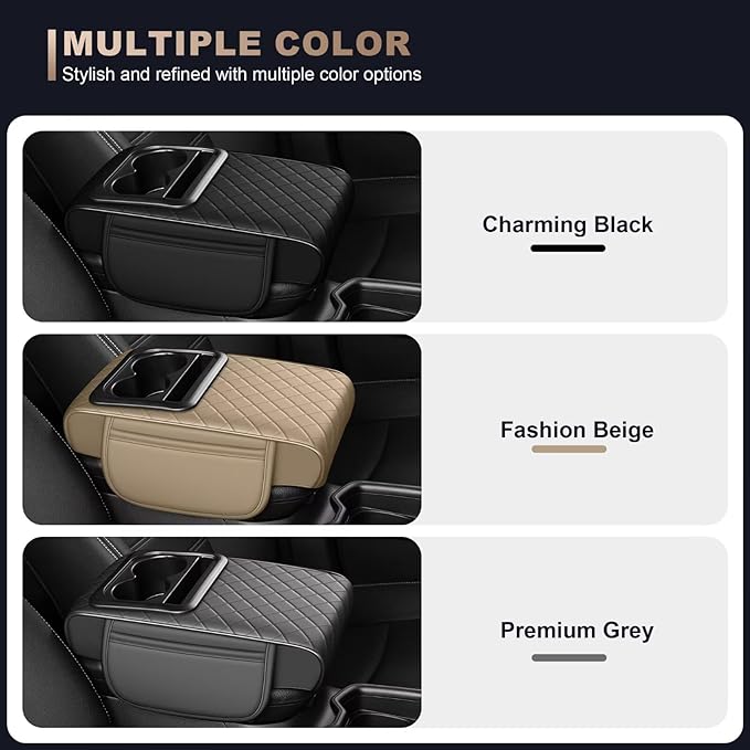 Center Console Cover Fit for Tacoma Faux Leather Car Armrest Cushion with Storage Bags, Cup Holder & Phone Storage Multifunctional Middle Console Cover(Black)