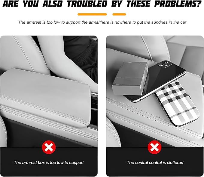 Zpana Car Center Console Armrest Pillow, Memory Foam Leather 4 in 1 Vehicle Arm Rest Cover with Tissue Box 2 Side Storage Bag Cup & Phone Holder, Auto Armrest Cushion, Universal Fit (Gray)