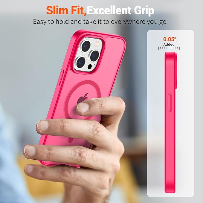 SUPFINE Magnetic for iPhone 13 Pro Case (Compatible with MagSafe) (Military Grade Drop Protection) Slim Translucent Matte Shockproof with Anti-Fingerprint Phone Case,Hot Pink