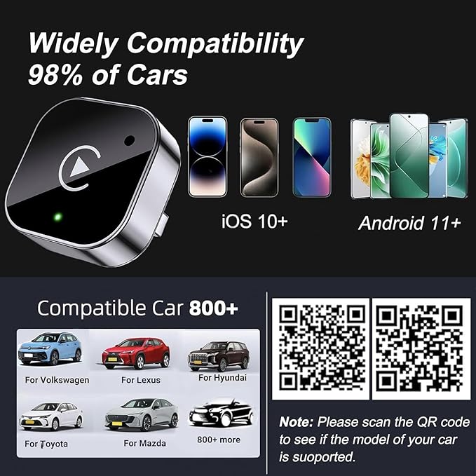 2-in-1 Wireless CarPlay & Android Auto Adapter, Plug & Play CarPlay Dongle Converts Wired to Wireless, Fast Auto-Connect, No Delay, Compact Design for iPhone & Android with USB/USB-C Port(Silver gray)