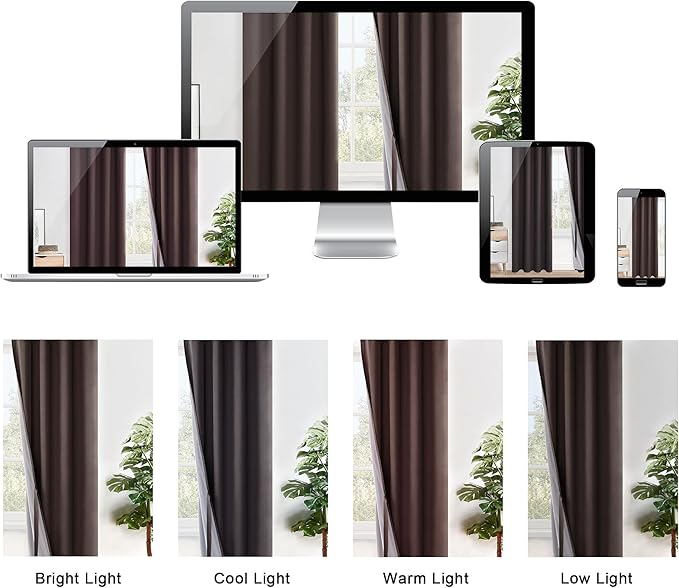 XWZO 100% Blackout Window Curtains - Thermal Insulated & Completely Room Darkening Black Liner Window Treatment with Tiebacks for Bedroom/Living Room, Brown, W42 x L63, Set of 2 Panels