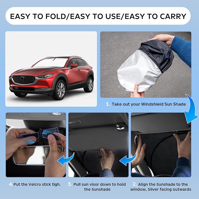 Sun Shade Sunshade for Mazda CX-30 2019-2024 2025 2026 Windshield Cover, 4-Layers Sun Shield 250T Silver Sun Visor Foldable Window Shade for CX30 Blocks UV Rays Car Accessories