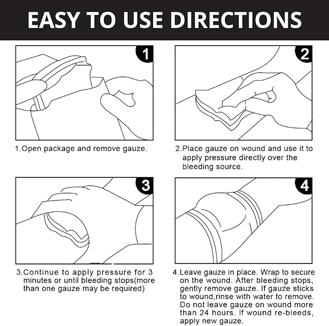 First Aid Advanced Quick Clotting Combat Gauze - Flexible Hemostatic Gauze - to Stop The Bleed kit Faster with Quick Clotting - Survival Kit Supplies - 3" x 12.5' - Pack of 10