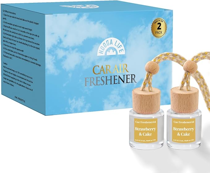HoogaLife Car Air Freshener Diffuser 2 Pack Hanging Air Freshener Diffuser - Strawberry Pound Cake Fragrance Oil Air D iffuser for Car, 45+ days Long Lasting Fragrance Made in USA (S44)