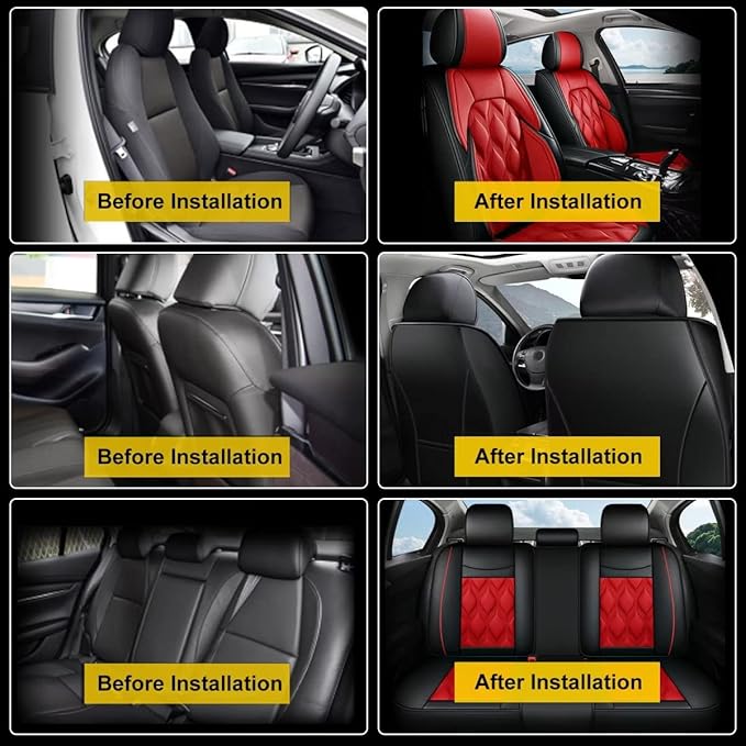 AOMSAZTO Car Seat Covers,Full Set 5 Seats Custom Fit for Jeep Patriot 2007-2017,Faux Leather Automotive Cushion Covers Seat Protector,Airbag Compatible Waterproof Black&Red