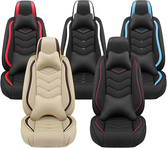 Car Seat Covers for Fiat 500 2012-2019, Premium Nappa Leather Car Seat Cover, Stylish Sport Seat Covers, Automobile Seat Cover Sets.(Luxury 5 Seats/Black Red)