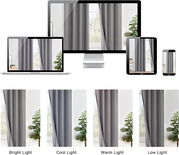 XWZO 100% Blackout Curtains 84 Inches Long with Tiebacks- Privacy Protection & Noise Blocking Window Draperies Grommet Top with Black Liner for Bedroom/Living Room, Grey, W52 x L84, Set of 2