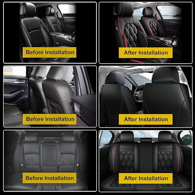 AOMSAZTO Car Seat Covers Full Set Fit for Buick Envision 2016-2026 Waterproof Faux Leather Car Seat Cushions Automotive 5 Seat Covers Set(Black&Redline)