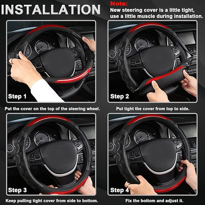 GIANT PANDA Steering Wheel Cover for GMC Sierra Acadia Terrain Yukon(3D Honeycomb-Black-Standard Size)