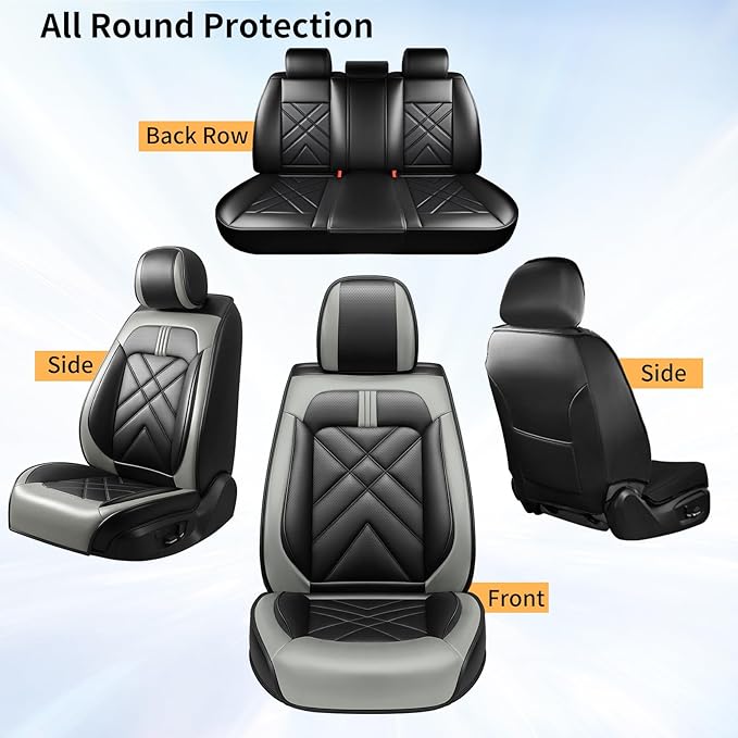CX-7 Car Seat Covers Fit for Mazda CX-7 2007-2012, Full Coverage Premium Leather Waterproof Breathable Seat Covers Automotive Seat Protectors, Airbag Compatible(Full Set Seats, Black Gray)