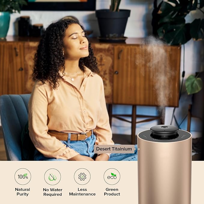 Airversa Waterless Essential Oil Diffuser Starter Kit with 4x10mL Hotel Fragrance Oils for Car Home Office, Premium Aluminum Housing, Aroma Nebulizer Baterry Operated, ANX Kit-D Desert Titanium