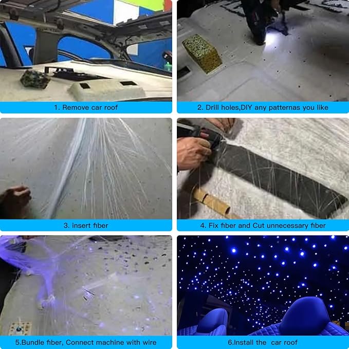 Small Size 16W RGBW APP Music Activated Fiber Optic Lights, 500pcs*0.03in(9.8ft/3m) Optical Fiber Star Ceiling Light Kit for Car Headliner Star/Home