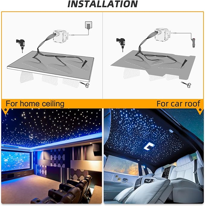 32W Twinkle Starlight Headliner Kit, 1000pcs*0.03in*13.1ft LED Fiber Optic Lights Kit, Star Ceiling Light+10 Crystals+Adapter+Car Use Plug for Car Roof/Home with APP/Remote/Music Mode