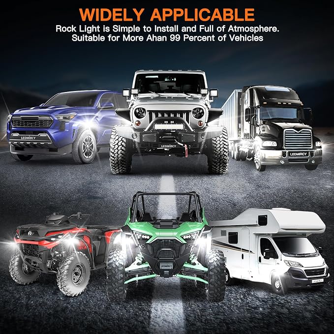Rock Lights,LEDMIRCY R6 LED Pure White Rock Lights 20PCS with Rocker Switch Wire Harness Kit Super Brigh Luces para Carro for Trucks Off Road ATV SUV High Power Light Waterproof Shockproof