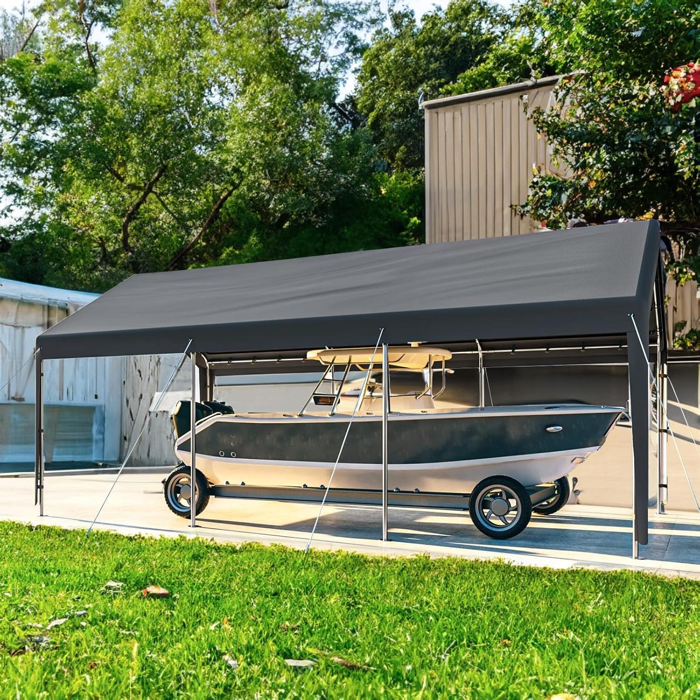 Carport 10x20ft Heavy Duty Car Tent, Portable Garage, Car Shelter, All-Season Tarp Tent for Car, Party,Grey