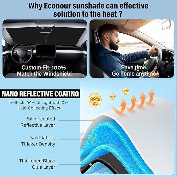 EcoNour Windshield Sunshade for Chevrolet Colorado 2024 2025 2026, Sun Visor for Front Windshield & Window Sun Shade Cover, UV Heat Blocker & Protector, Car Accessories