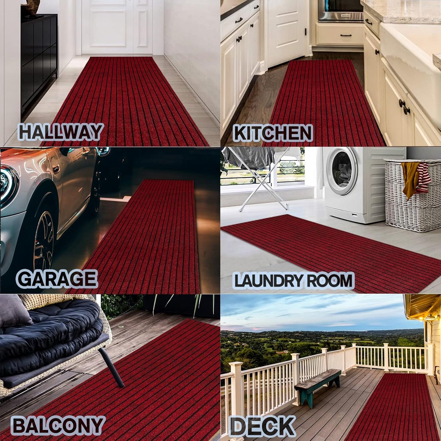 Custom Size Backed Non-Slip Area Rugs Runner, Easy Clean, Waterproof Runner Rugs for Hallway Entryway, Kitchen, Laundry, 2FT x 3FT, Red Stripe