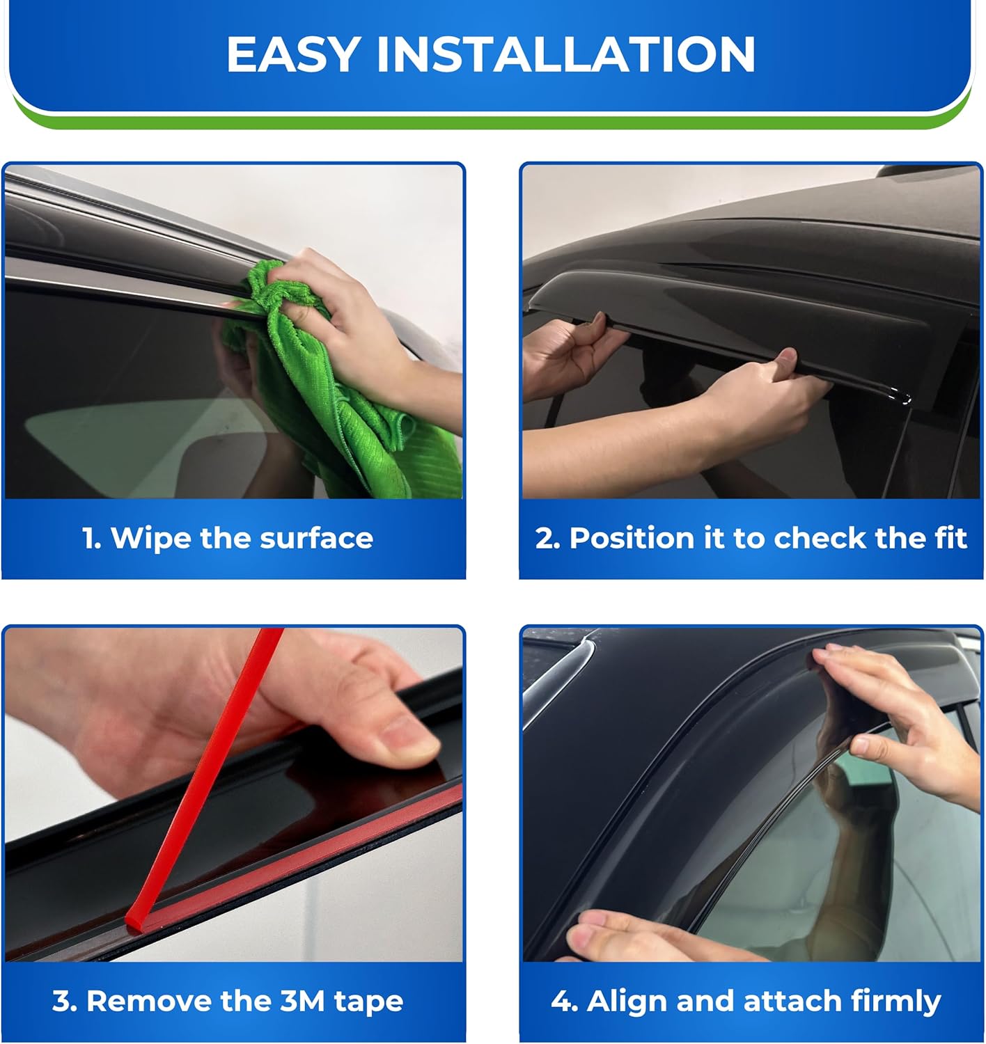 KPY Window Visor Compatible with Toyota Echo Sedan 2000-2005, 4PC Rain Guard Side Window Vent Deflectors Tape-On Style, 2000 2001 2002 2003 2004 2005